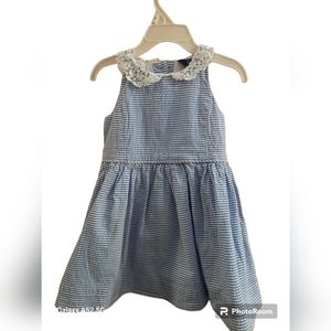 Polo Ralph Lauren 2T Blue White Seersucker Dress Lace Collar Fully Lined EUC